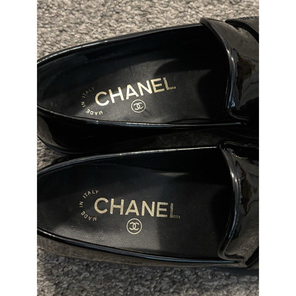 Chanel Shoes Loafers Flats CC Logo Black Size 37 US 7 - Picture 8 of 9
